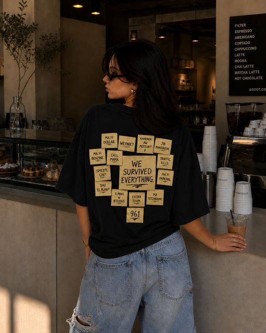 We Survived Everything Lebanese resilience oversized t-shirt by The Bargain LB
