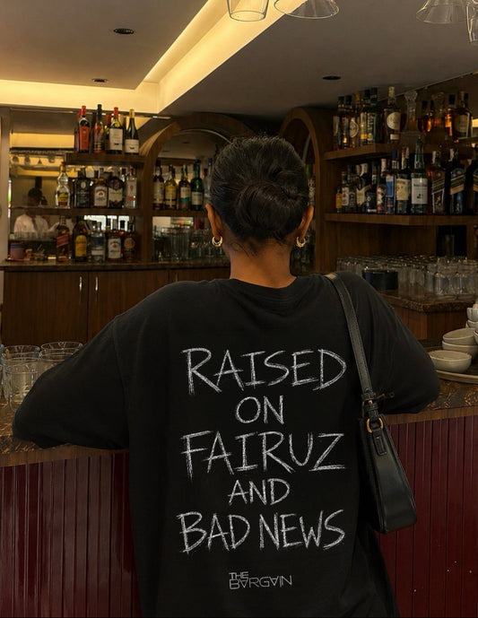 Raised On Fairuz And Bad News Lebanese diaspora oversized t-shirt by The Bargain LB