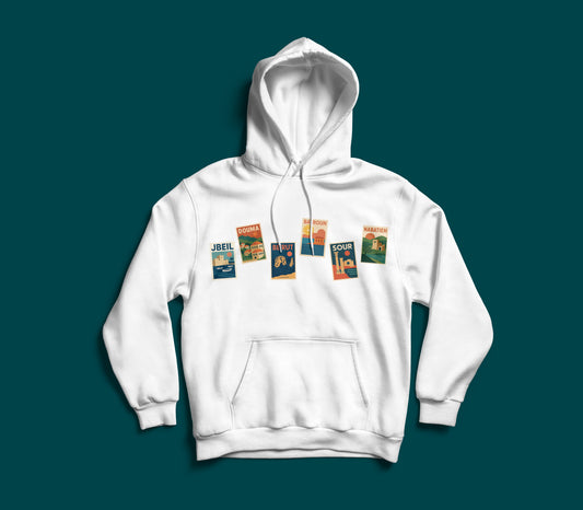 Messages from Lebanon illustrated postcard premium hoodie by The Bargain LB