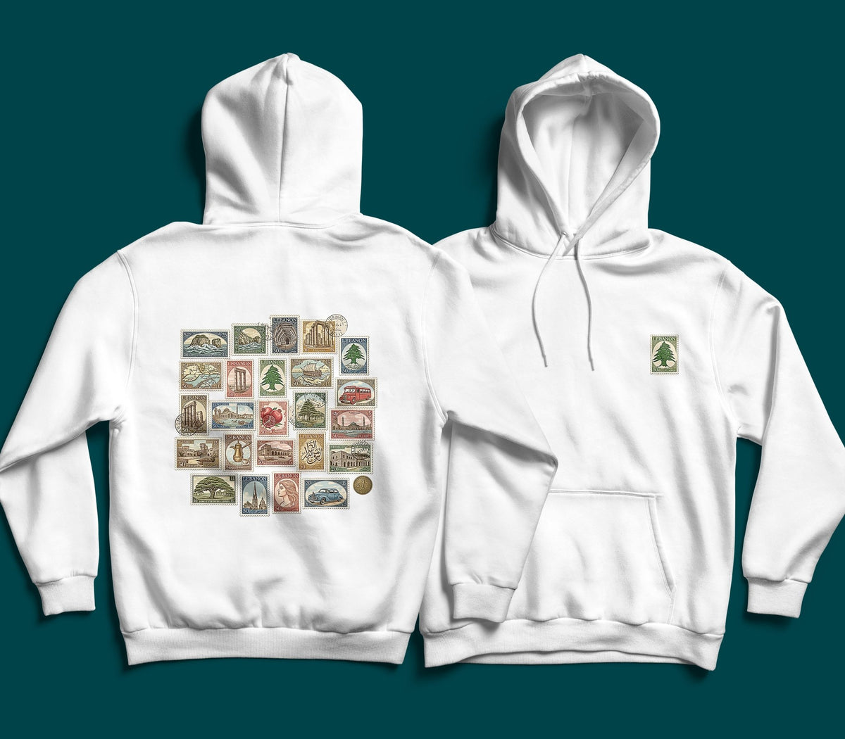 Lebanon Vintage Stamps Hoodie by The Bargain LB
