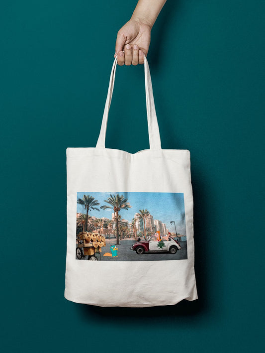 Phineas and Ferb X Raouche tote bag — Lebanese streetwear accessory by The Bargain LB
