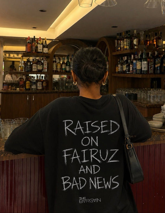 Raised On Fairuz And Bad News Lebanese diaspora oversized t-shirt by The Bargain LB
