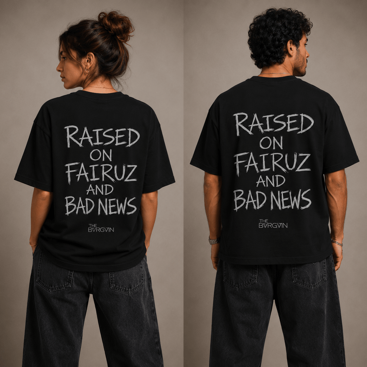 Raised on Fairuz and Bad News Oversized T-Shirt in black by The Bargain LB