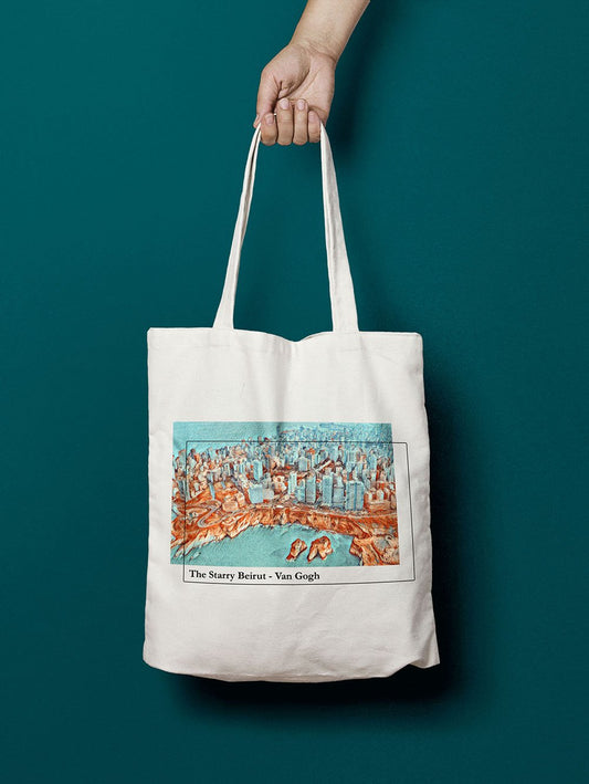 The Starry Beirut tote bag — Van Gogh inspired Lebanese streetwear accessory by The Bargain LB